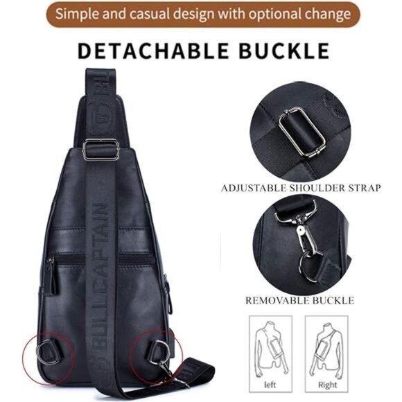 Genuine Leather Sling Bag with USB Charging Port Multi-pocket Chest Bag for Men - Picture 4 of 7